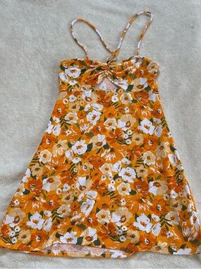 H&M Orange Floral Knit Top with White and Green Accents